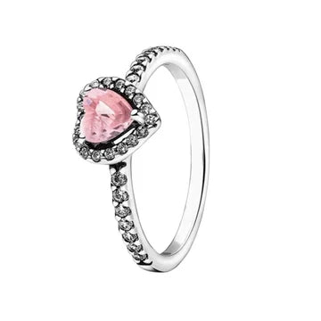 Anillo Corazon Rosa Plateado de plata 925