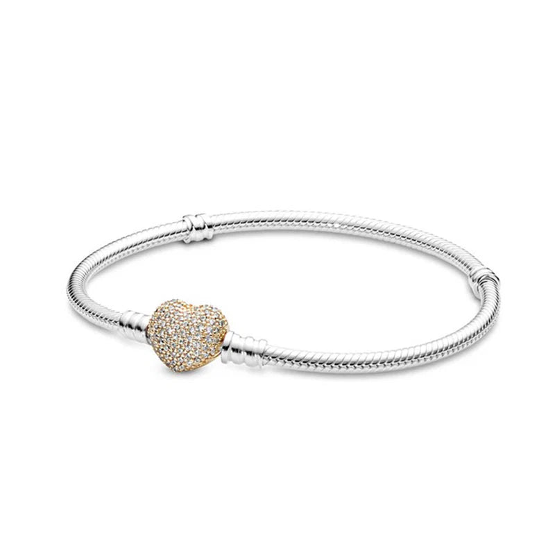 Brazalete Corazon Adiamantado Clasico Dorado con baño de plata