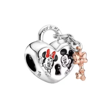 Charm Candado Mickey y Minnie de plata 925
