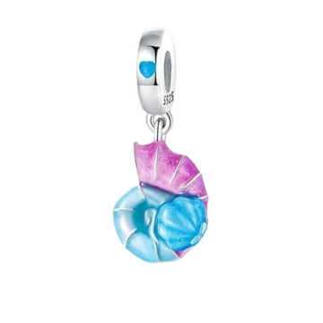 Charm Caracol Azul Y Morado de plata 925