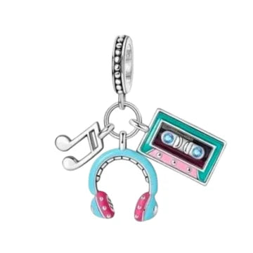 Charm Cassete Y Audifonos de plata 925
