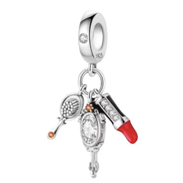 Charm Cepillo Espejo Y Labial de plata 925
