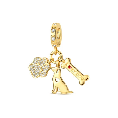 Charm Amor Perro Dorado de plata 925