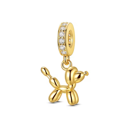 Charm Perro Globo Dorado de plata 925