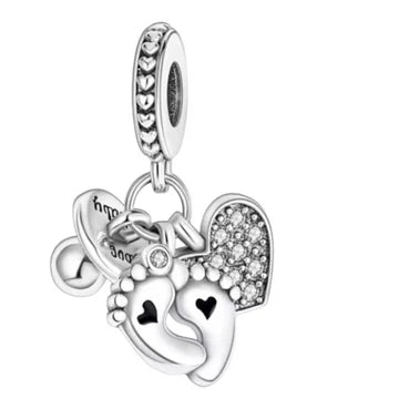 Charm Chupon Pies Y Corazon de plata 925
