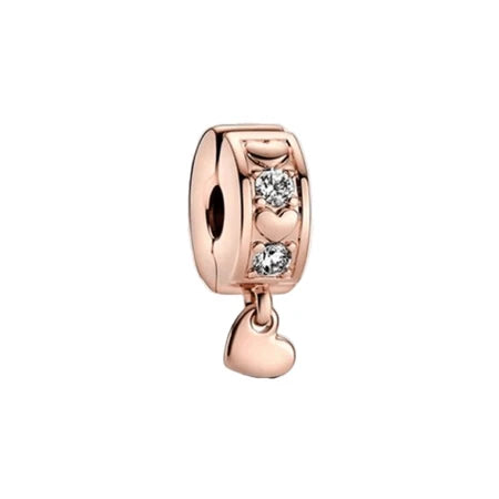 Clip Corazones Rosa de plata 925