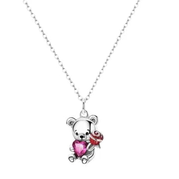 Collar Oso Rosa de plata 925