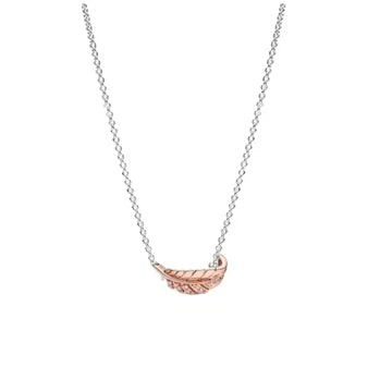 Collar Pluma Golden Rose de plata 925