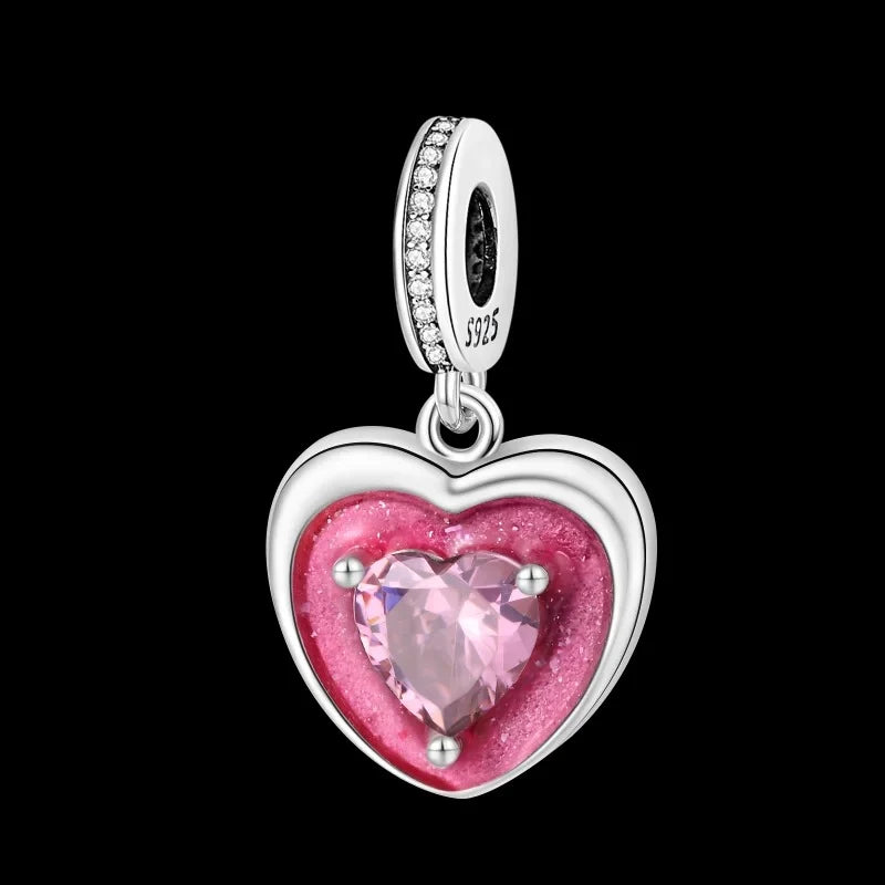 Charm Corazon Cristal Rosa de plata 925