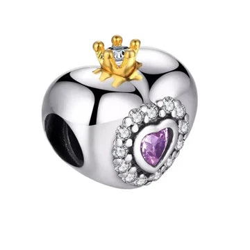 Charm Corazon con corona de plata 925