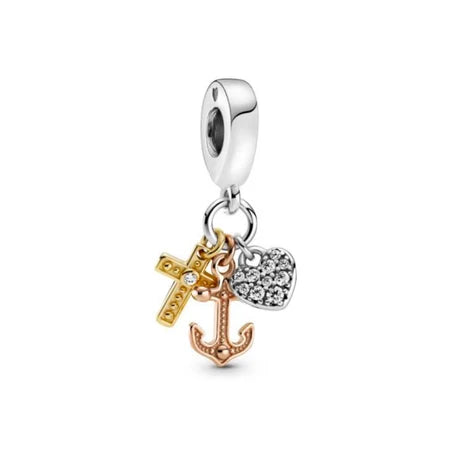 Charm Cruz Ancla Corazon de plata 925