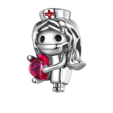Charm Enfermera Corazon Rojo de plata 925