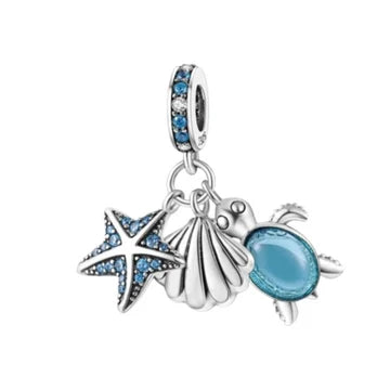 Charm Estrella Concha Y Tortuga Azul de plata 925