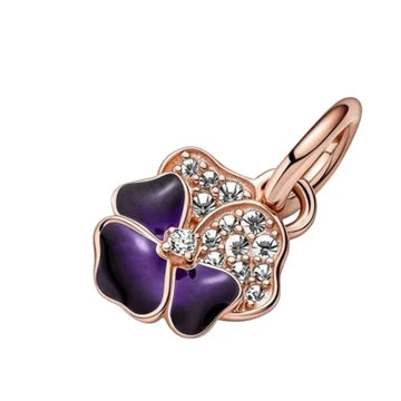 Charm Flor Morada Con Piedras de plata 925