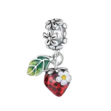 Charm Fresa Y Flor de plata 925