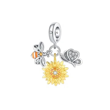 Charm Girasol Y Abeja de plata 925