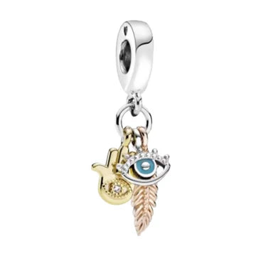 Charm Mano Ojo De Fatima Y Pluma de plata 925