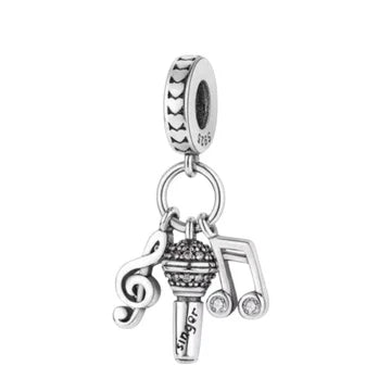Charm Microfono Y Notas Musicales de plata 925