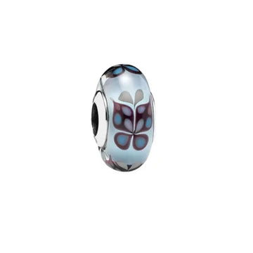 Charm Murano Azul Con Mariposas de plata 925